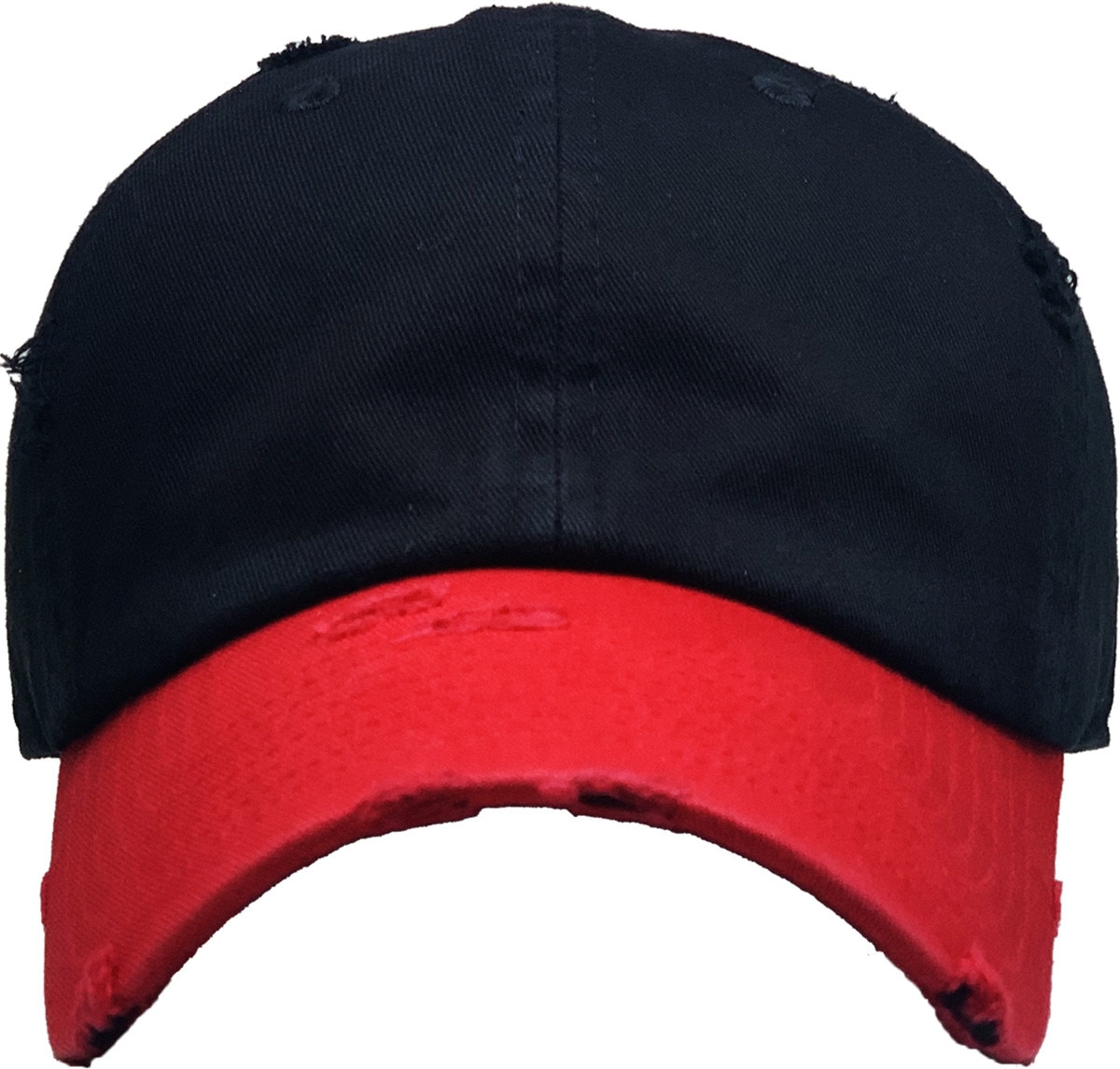 Black Red Two Tone Distressed Vintage Baseball Cap Front View